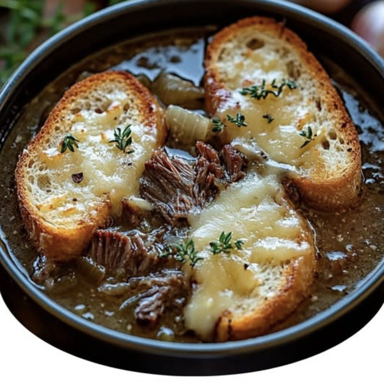 French Onion Short Rib Soup with Gruyère Toast